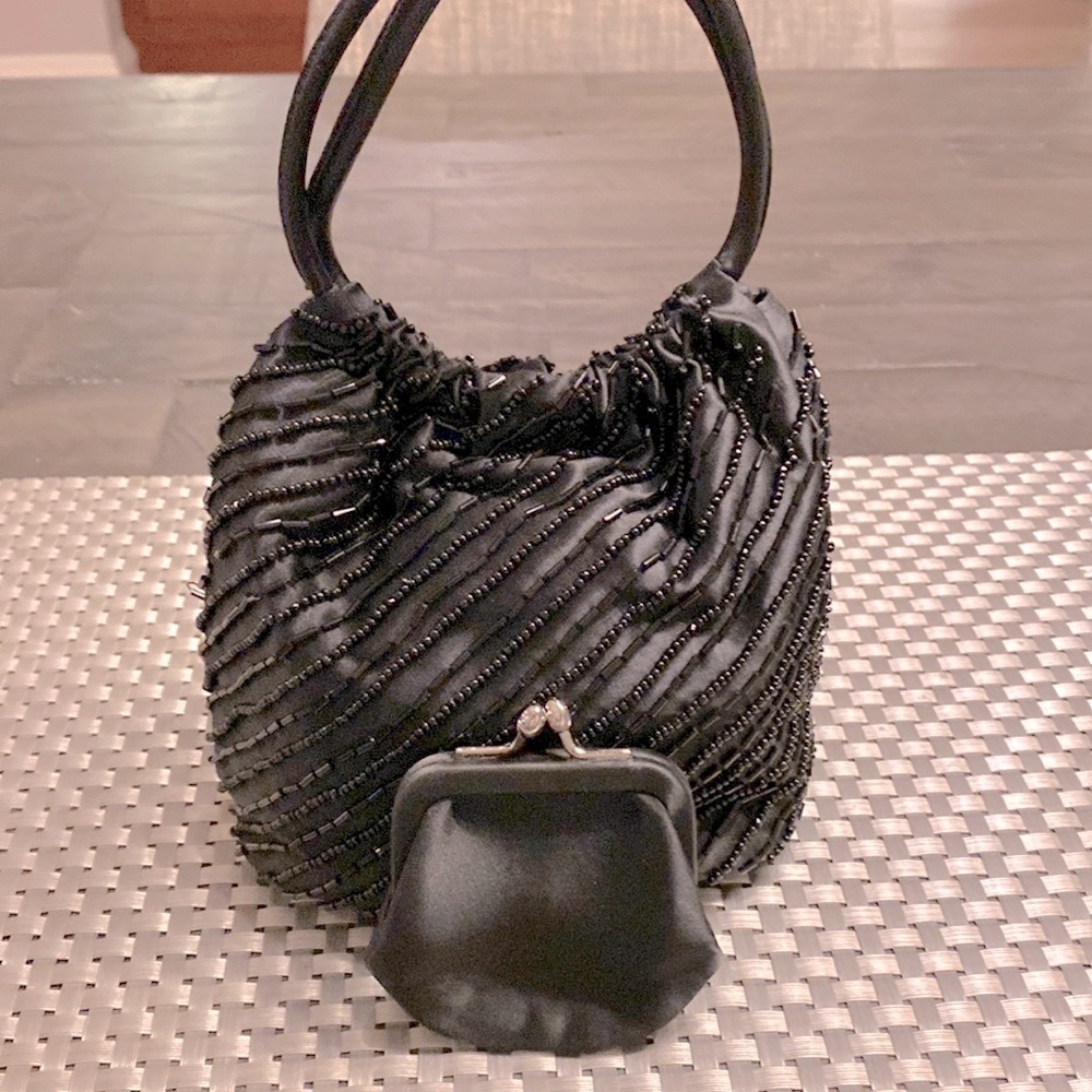 Ann Taylor 100% Silk and Sequins Evening Satchel with Coin Purse